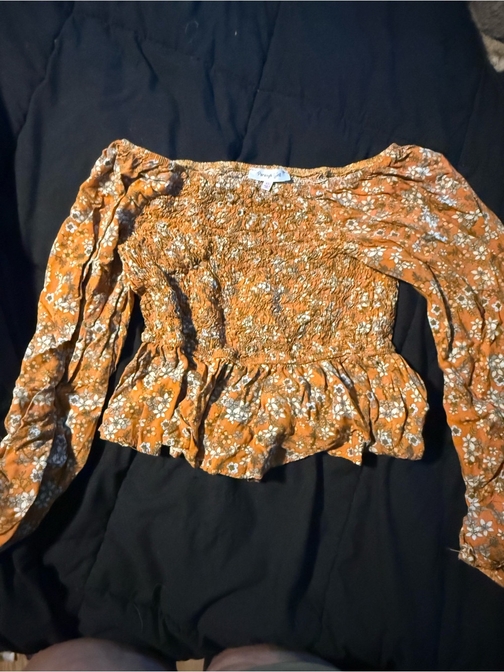 Smocked Floral Off-Shoulder Peplum Blouse - Mustard
